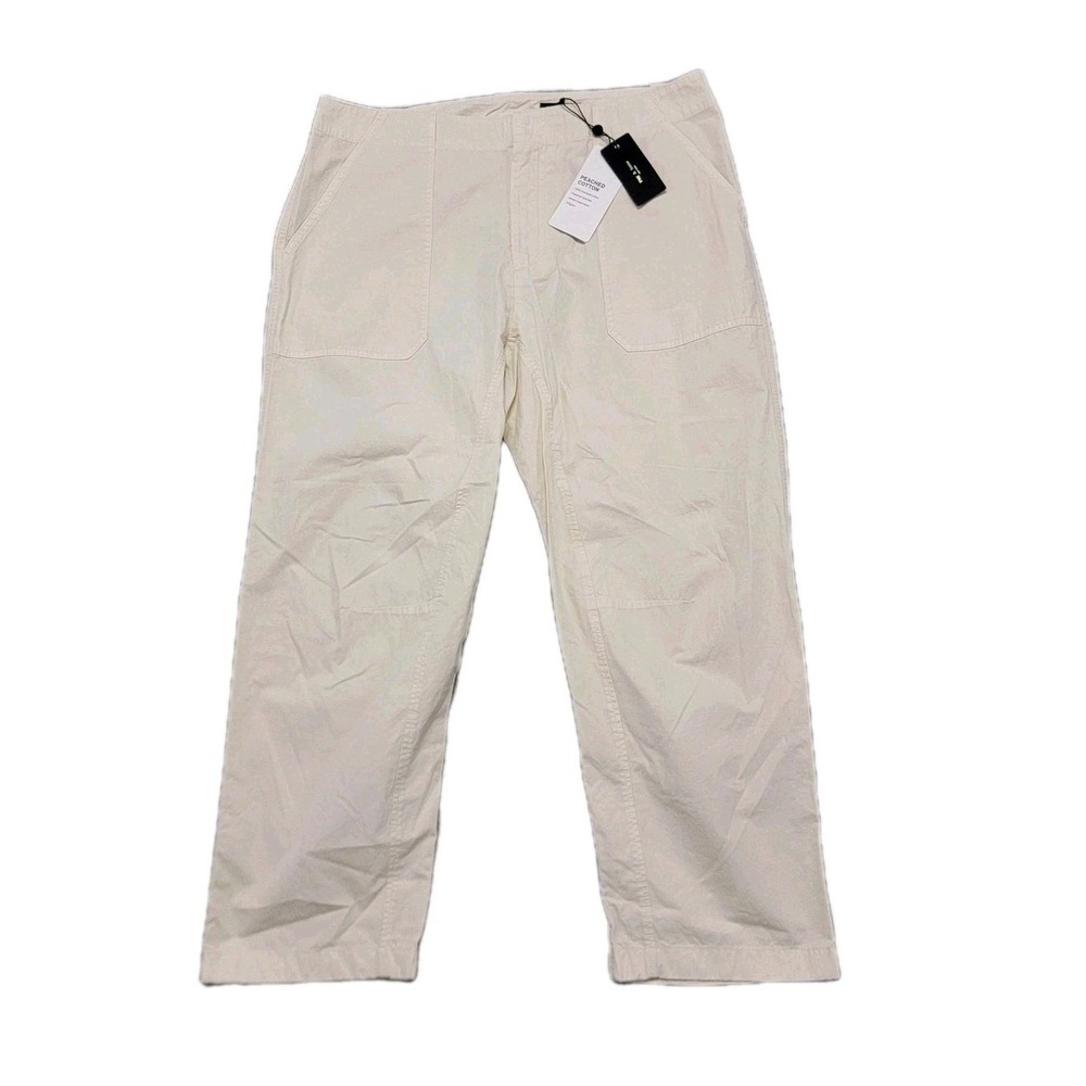 Rag & Bone Leyton Workwear Pants Womens 12‎ White Peached Crop Relaxed Twill